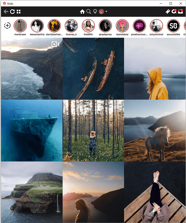 Grid rispecchia l'esperienza di Instagram dal tuo telefono e include la possibilità di vedere le storie sul tuo desktop.