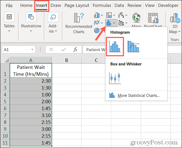 Inserisci un istogramma in Excel