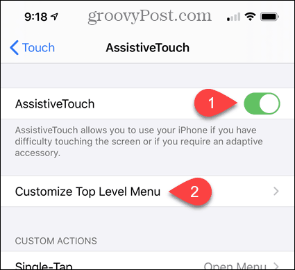 Abilita AssistiveTouch e personalizza il menu di livello superiore in Impostazioni iPhone