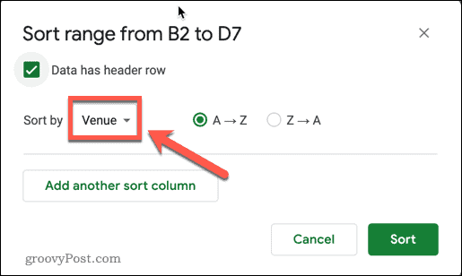 Ordinamento dei dati in Fogli Google