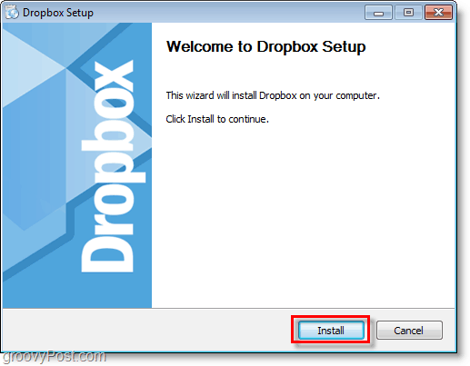 Schermata di Dropbox: avvia l'installazione / installazione di Dropbox
