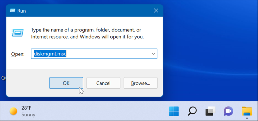eseguire la gestione del disco aperto su Windows 11