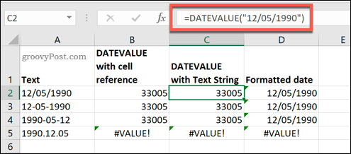 La funzione DATEVALUE utilizzata in Microsoft Excel