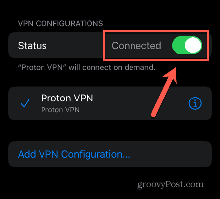 interruttore connesso vpn iphone