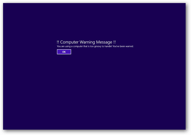 screenshot del messaggio di avvio dell'avviso legale di Windows 8
