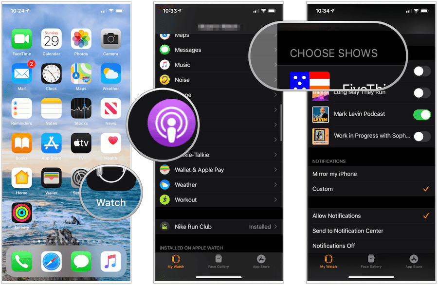 scegli i podcast su Apple Watch