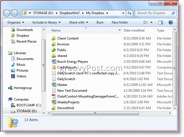 Cartella Dropbox di Windows 7 Windows Explorer