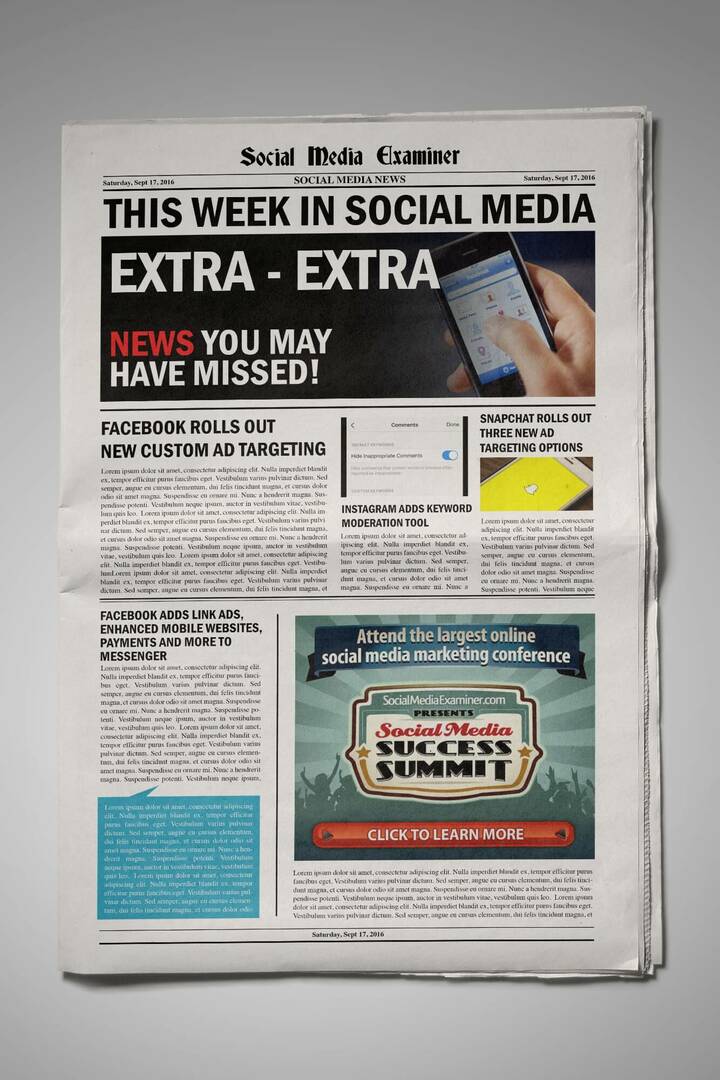 Il pubblico personalizzato di Facebook ora prende di mira i visualizzatori di annunci canvas e altre notizie sui social media per il 17 settembre 2016.