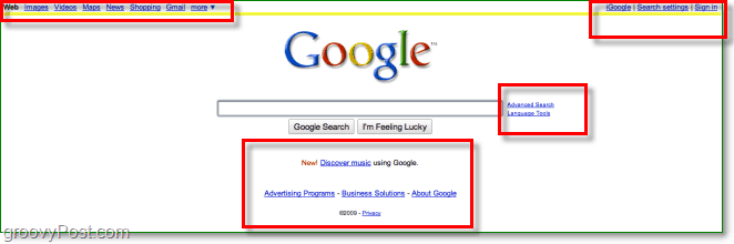 home page di Google prima dell'aspetto dissolvenza, così ingombra