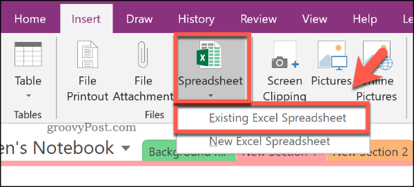 Inserimento di un foglio di calcolo Excel esistente in OneNote