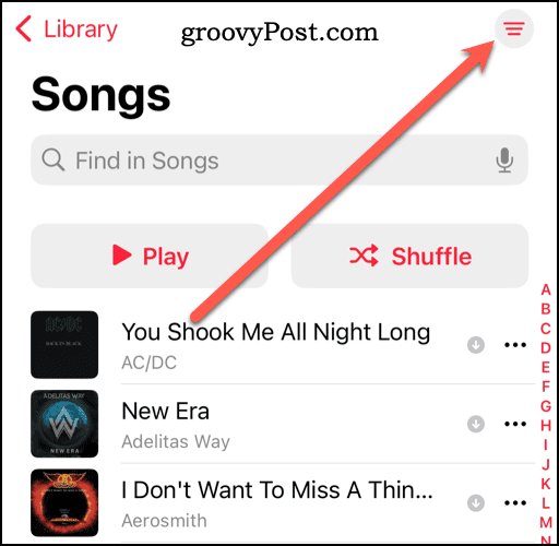 Icona Altre opzioni nella libreria Apple Music