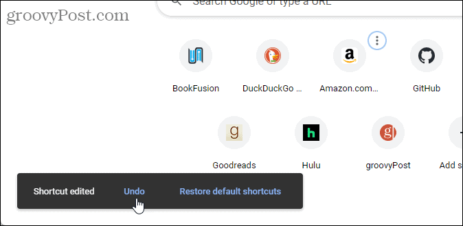 Scorciatoia modificata nella pagina Nuova scheda di Chrome