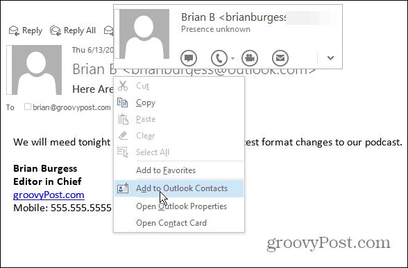 Suggerimento di Outlook: aggiungi un nuovo contatto direttamente da un messaggio