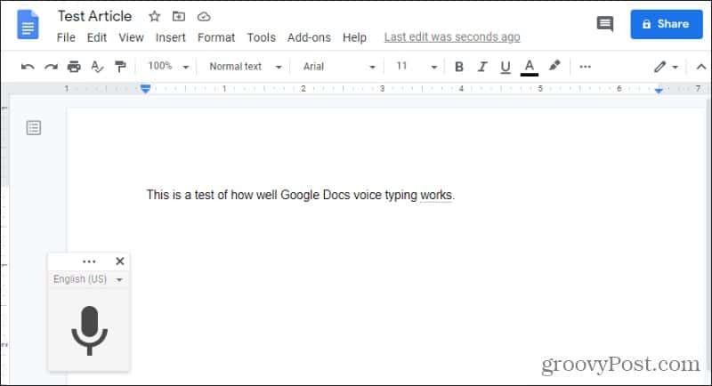 abilitare la digitazione vocale di Google Documenti