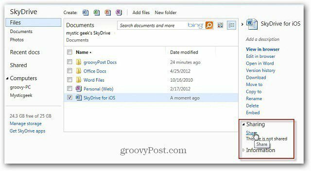 Condividi i file SkyDrive con un URL abbreviato
