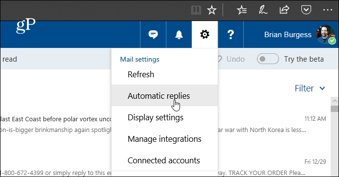 Risposte automatiche Impostazione di Outlook Web