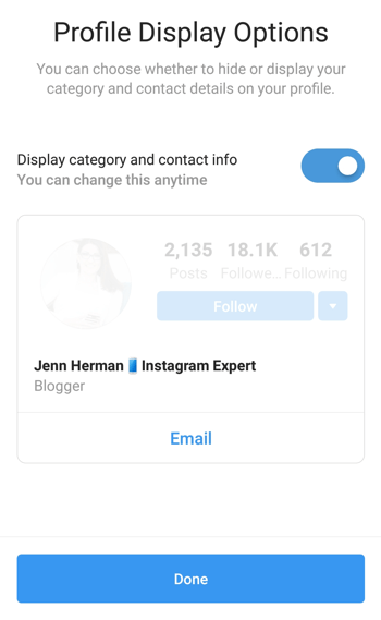 Selezione e visualizzazione della categoria del profilo del creatore di Instagram.