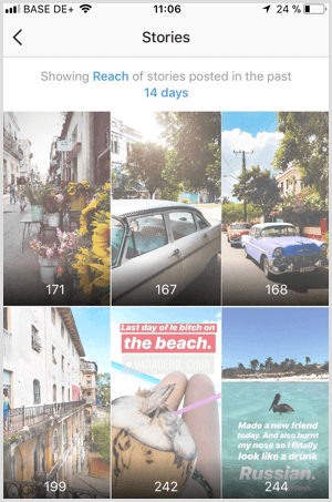 Visualizza le storie di Instagram Raggiungi i dati in Instagram Analytics.
