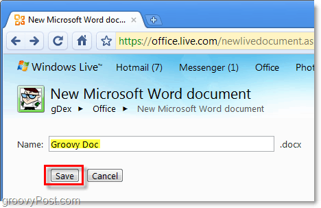 assegna un nome al documento Word e salvalo nell'app Web dal vivo di Office