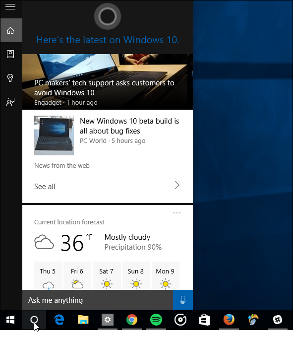 Schede informative Cortana