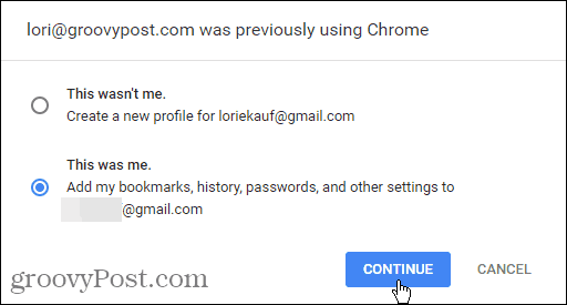 L'email in precedenza utilizzava Chrome