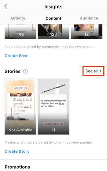 Visualizza i dati sul ROI delle storie di Instagram, passaggio 3.