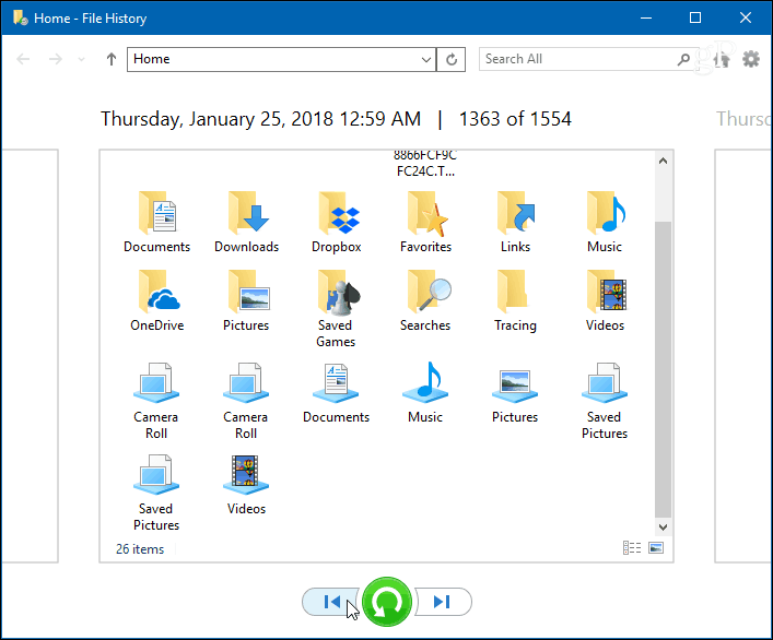 Cronologia dei file di Windows 10