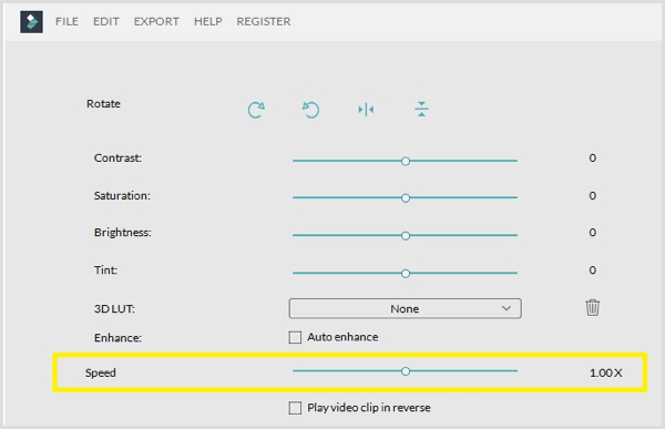 Filmora regola la velocità della clip