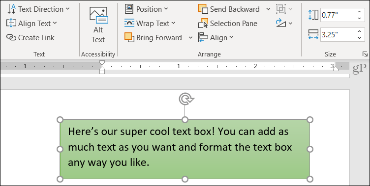 Opzioni di testo della scheda Formato forma