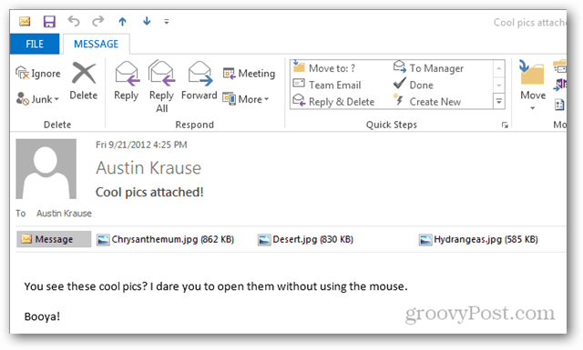 Come aprire gli allegati in Outlook 2013 senza mouse