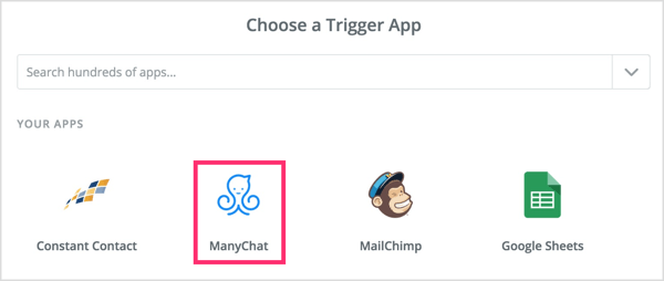 Scegli un'app trigger in Zapier.