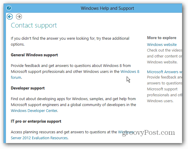 Contatta i forum di supporto di Windows 8