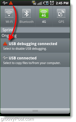 Avviso di debug USB Android collegato