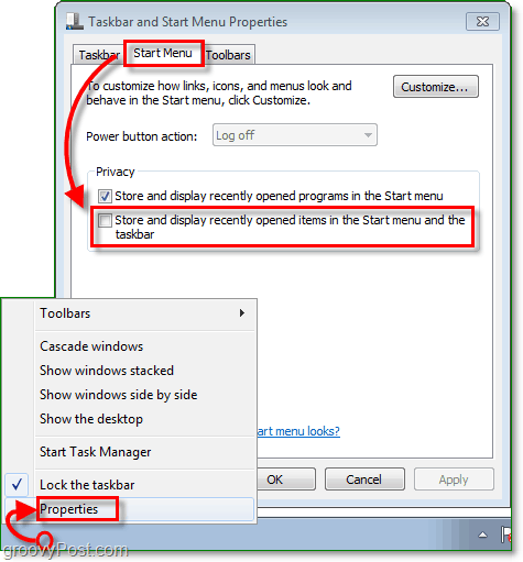 Come disabilitare e cancellare la cronologia di Jump List di Windows 7