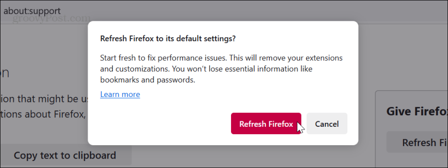 aggiorna il messaggio di verifica di Firefox