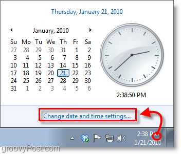Schermata di Windows 7: fai clic sull'orologio e modifica le impostazioni