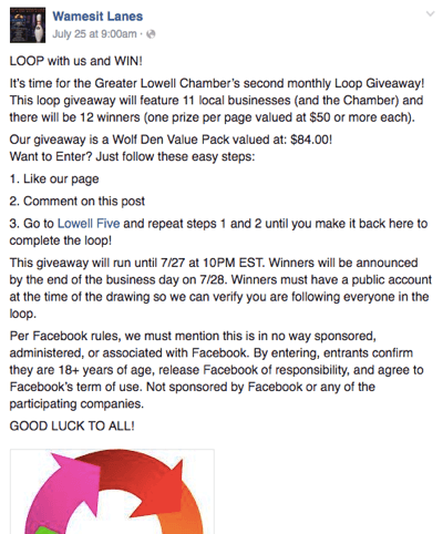 esempio di giveaway di facebook loop