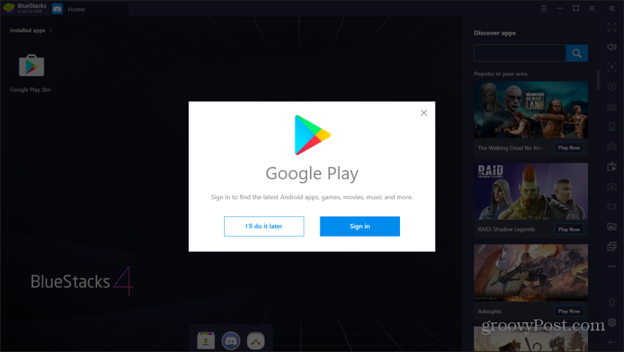 accedendo a Google Play su Bluestacks