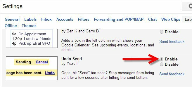 Abilita Annulla invio tramite Gmail Labs