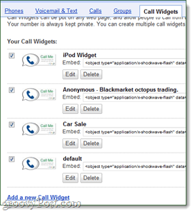 Widget di Google Voice e widget di chiamata