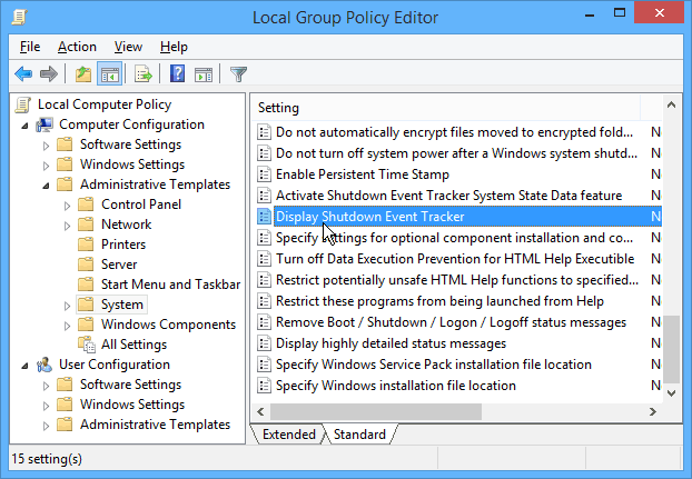 Il tracker eventi di arresto di Windows controlla i riavvii del sistema