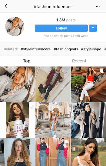 Ricerca hashtag di Instagram per potenziali influencer con cui collaborare