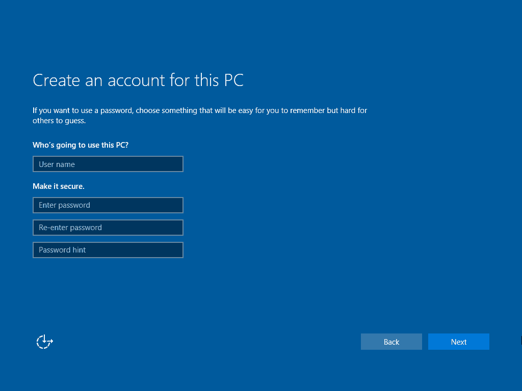 15 Schermata Nuovo account Windows 10 Installazione pulita