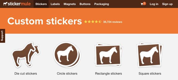 Home page di Sticker Mule.