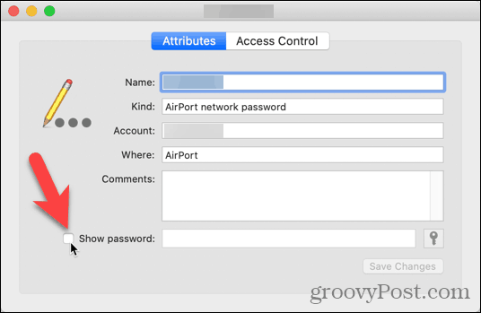 Fare clic sulla casella di controllo Mostra password in Accesso portachiavi