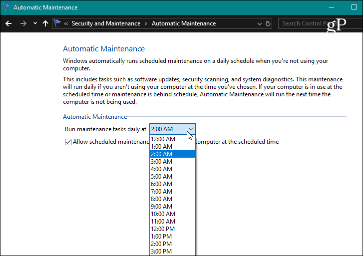 Imposta tempo di manutenzione automatica Windows 10