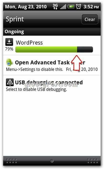 Wordpress nella schermata di installazione di Android