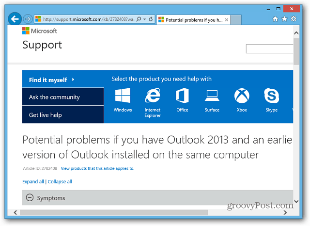 Pagina di supporto Microsoft