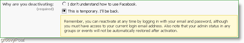 puoi riattivare facebook in qualsiasi momento, è davvero questa disattivazione?