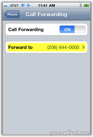 screenshot dell'opzione di inoltro di chiamata per iPhone